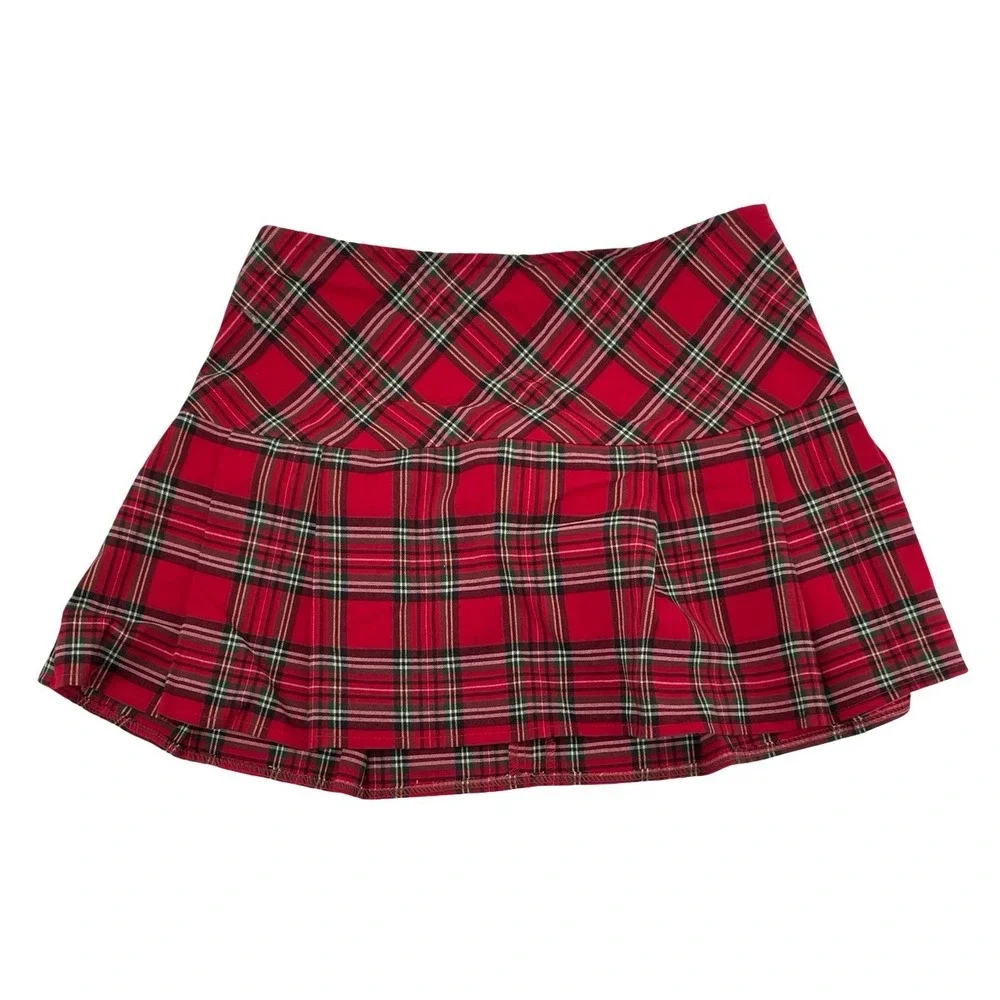 Unbranded Women Skirt Pleated Mini Red Plaid Cotton Blend Medium